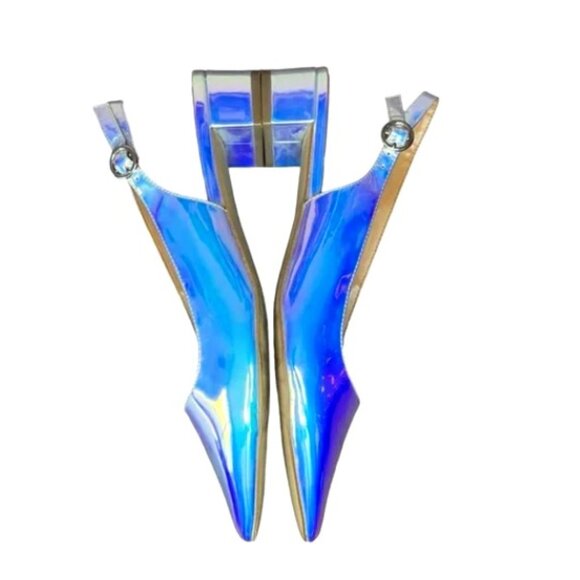 J Crew Lucie Iridescent Metallic Pointed Toe Slingback Low Block Heel flats 7 - Picture 5 of 8